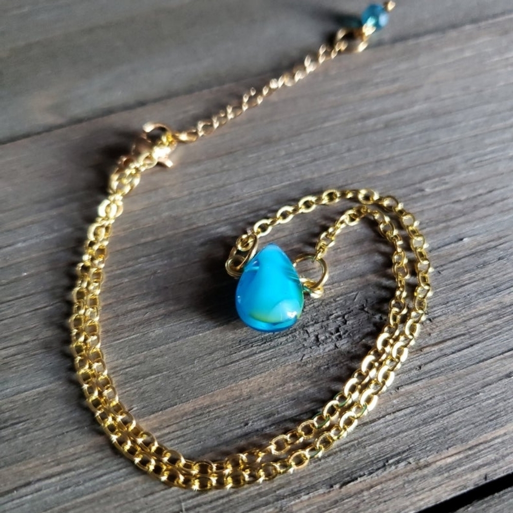 Handmade 18k Blue Glass Anklet - Picture 3 of 10